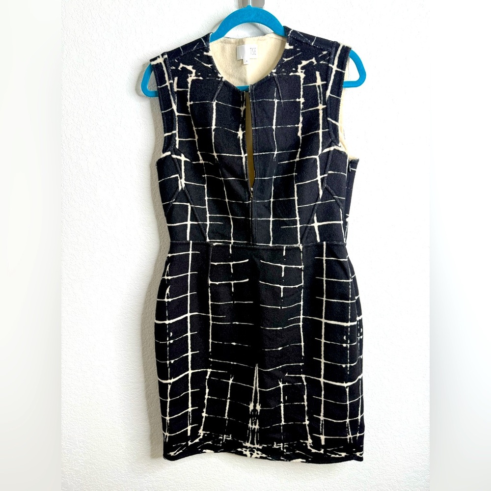 TSE 100% Cashmere Classic Sheath Dress Black and White Sz 10